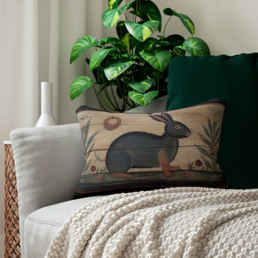 Folk Art Rabbit Lumbar Pillow – Perfect Gift for Farmers and People Who LOve Farm Animals