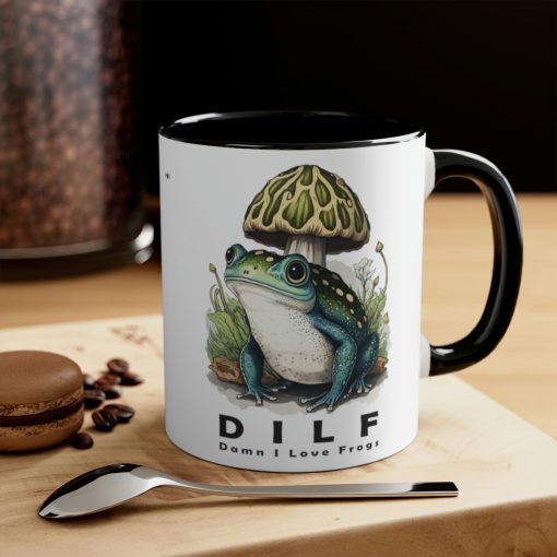 DILF “Damn I Love Frogs” Two-Tone Coffee Mug Cottagecore Goblincore Mushroom