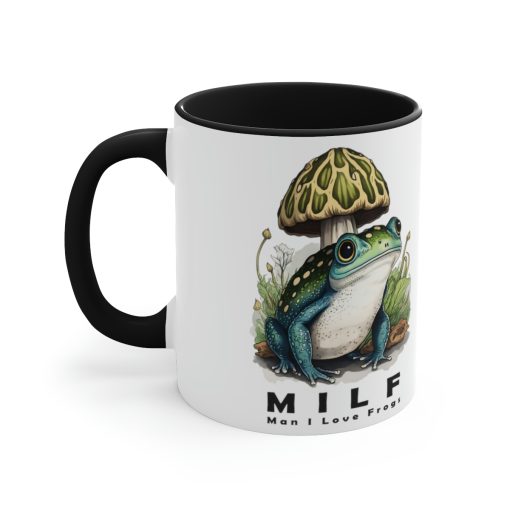 MILF “Man I Love Frogs” Two-Tone Coffee Mug Cottagecore Goblincore Mushroom