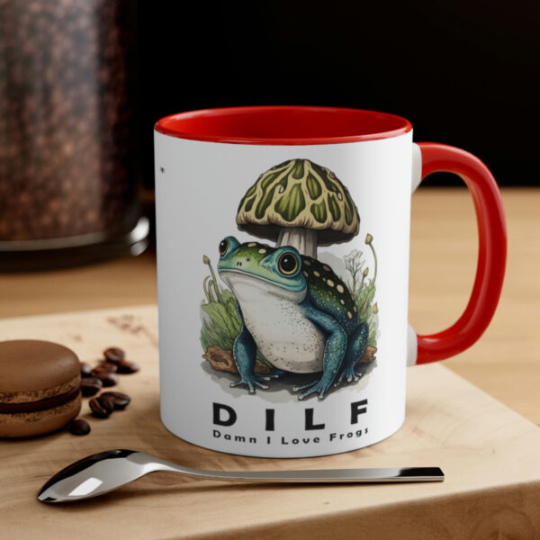 MILF DILF “Man I Love Frogs” Two-Tone Coffee Mug Cottagecore Goblincore Mushroom