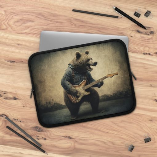Grizzly Bear Playing Guitar Laptop Sleeve | Macbook Case Laptop Bag Zipper Pouch