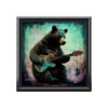 Grizzly Bear Playing Guitar Wood Keepsake Jewelry Box with Ceramic Tile Cover