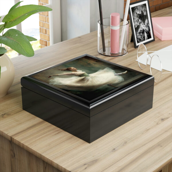 Ballerina Wood Keepsake Jewelry Box with Ceramic Tile Cover