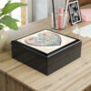 Hidden Dragon Pastel Heart Wood Keepsake Jewelry Box with Ceramic Tile Cover