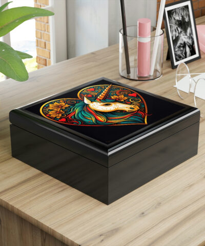 72880 181 400x480 - Unicorn Heart Wood Keepsake Jewelry Box with Ceramic Tile Cover