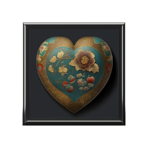 Keepsake Heart Wood Keepsake Jewelry Box with Ceramic Tile Cover