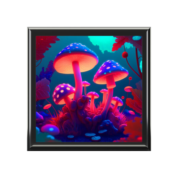 Psychedelic Mushroom Forest Wood Keepsake Jewelry Box with Ceramic Tile Cover