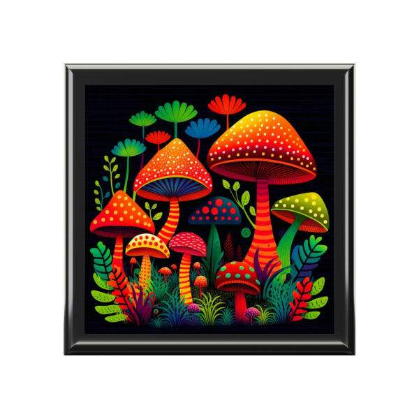 Magic Mushroom Forest Wood Keepsake Jewelry Box with Ceramic Tile Cover