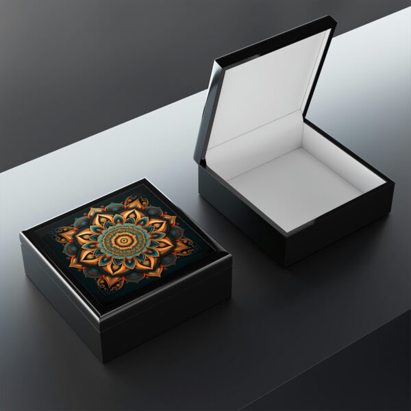 Mandala Wood Keepsake Jewelry Box with Ceramic Tile Cover
