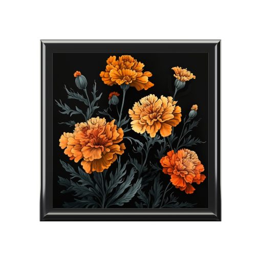 October Marigold Birth Month Flower Jewelry Keepsake Box – Jewelry Travel Case,Bridesmaid Proposal Gift,Bridal Party Gift,Jewelry Cas