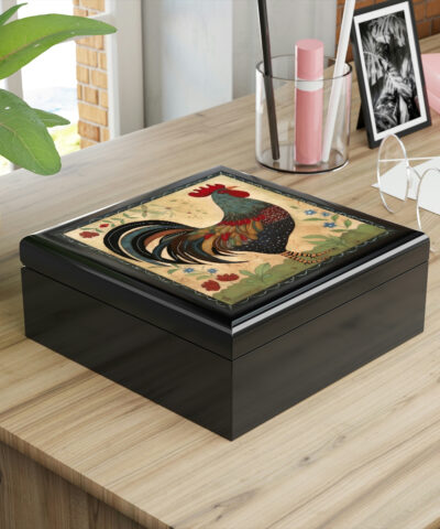 72880 513 400x480 - Rustic Folk Art Rooster Design Wooden Keepsake Jewelry Box