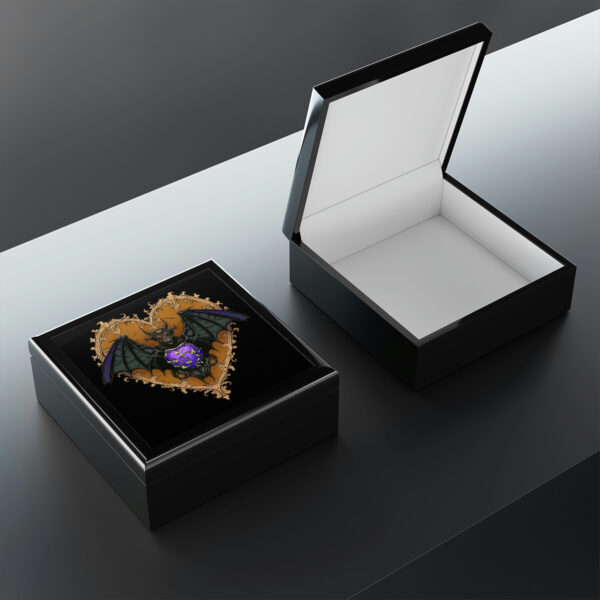 Purple Gothic Bat Heart Design Wooden Keepsake Jewelry Box