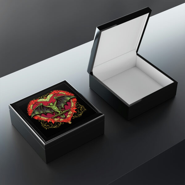 Red Gothic Bat Heart Design Wooden Keepsake Jewelry Box
