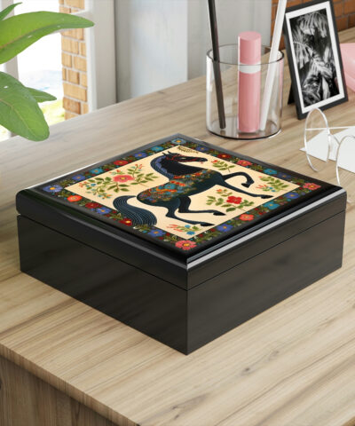 72880 576 400x480 - Rustic Folk Art Black Horse Design Wooden Keepsake Jewelry Box