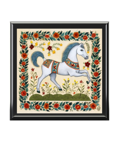 72880 578 400x480 - Rustic Folk Art White Horse Design Wooden Keepsake Jewelry Box