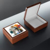 Artist Fox Wood Keepsake Jewelry Box with Ceramic Tile Cover