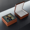 Fox Playing Violin Wood Keepsake Jewelry Box with Ceramic Tile Cover