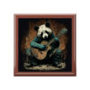 Panda Bear Playing Guitar Wood Keepsake Jewelry Box with Ceramic Tile Cover