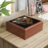 Gold Metalwork Heart Wood Keepsake Jewelry Box with Ceramic Tile Cover