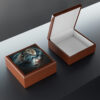 Wolf Moon Heart Wood Keepsake Jewelry Box with Ceramic Tile Cover