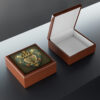 Royal Antique Heirloom Heart Wood Keepsake Jewelry Box with Ceramic Tile Cover