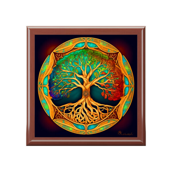 Tree of Life Wood Keepsake Jewelry Box with Ceramic Tile Cover