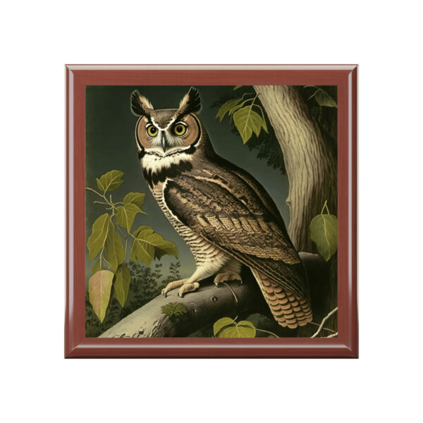 Vintage – Great Horned Owl – Wooden Keepsake Jewelry Box