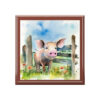 Rustic Folk Art Pig in Barnyard Portrait Design Wooden Keepsake Jewelry Box