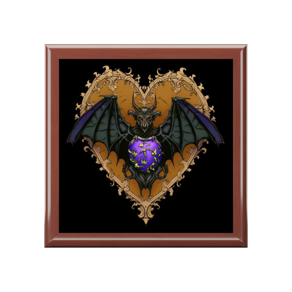 Purple Gothic Bat Heart Design Wooden Keepsake Jewelry Box