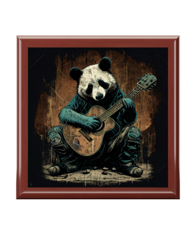 72882 114 400x480 - Panda Bear Playing Guitar Wood Keepsake Jewelry Box with Ceramic Tile Cover