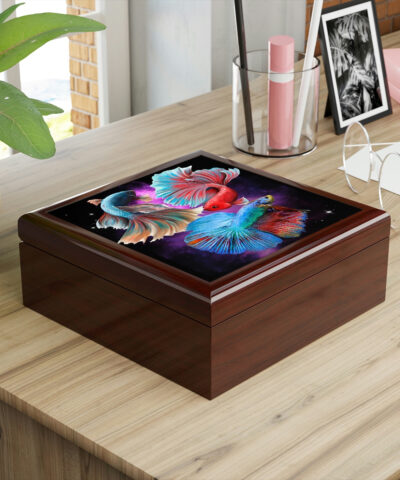 72882 121 400x480 - Siamese Fighting Fish (Bettas) Wood Keepsake Jewelry Box with Ceramic Tile Cover