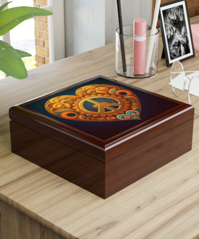 72882 127 400x480 - Peace Sign Heart Wood Keepsake Jewelry Box with Ceramic Tile Cover