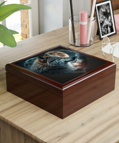 72882 136 400x480 - Wolf Moon Heart Wood Keepsake Jewelry Box with Ceramic Tile Cover