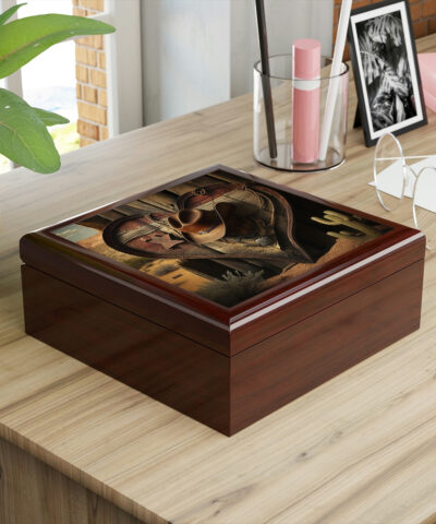 72882 139 400x480 - Cowboy Western Heart Wood Keepsake Jewelry Box with Ceramic Tile Cover