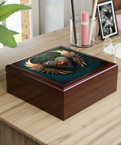 72882 142 400x480 - Angel Wing Heart Wood Keepsake Jewelry Box with Ceramic Tile Cover
