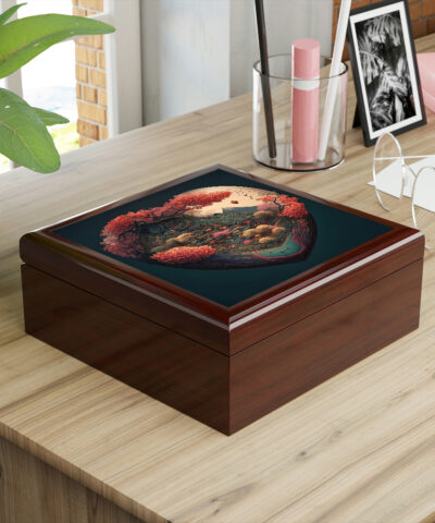 72882 145 400x480 - Springtime Village Heart Wood Keepsake Jewelry Box with Ceramic Tile Cover