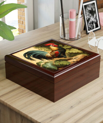 72882 148 400x480 - Vintage Antique Rooster Wood Keepsake Jewelry Box with Ceramic Tile Cover