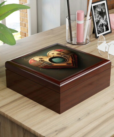72882 163 400x480 - Steampunk Heart Wood Keepsake Jewelry Box with Ceramic Tile Cover