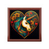 Unicorn Heart Wood Keepsake Jewelry Box with Ceramic Tile Cover