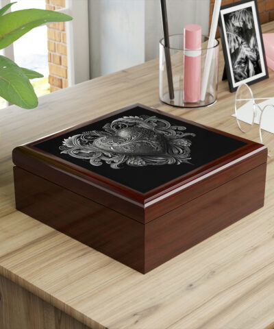 72882 202 400x480 - Metalwork Antique Heirloom Heart Wood Keepsake Jewelry Box with Ceramic Tile Cover