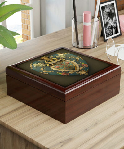 72882 208 400x480 - Royal Antique Heirloom Heart Wood Keepsake Jewelry Box with Ceramic Tile Cover