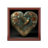 Victorian Heart Wood Keepsake Jewelry Box with Ceramic Tile Cover