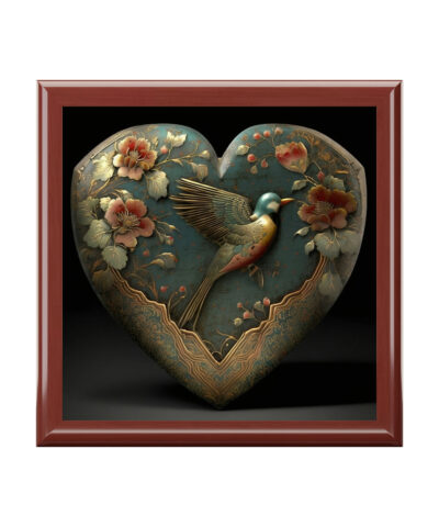 72882 213 400x480 - Antique Heirloom Heart Wood Keepsake Jewelry Box with Ceramic Tile Cover