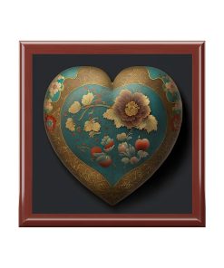 Keepsake Heart Wood Keepsake Jewelry Box with Ceramic Tile Cover