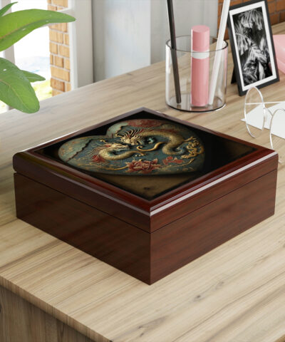 72882 223 400x480 - Two Dragons Heart Wood Keepsake Jewelry Box with Ceramic Tile Cover