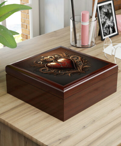 72882 235 400x480 - Antique Vintage Copper Heart Wood Keepsake Jewelry Box with Ceramic Tile Cover