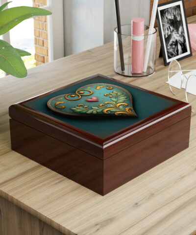 72882 241 400x480 - Antique Vintage Heart Wood Keepsake Jewelry Box with Ceramic Tile Cover