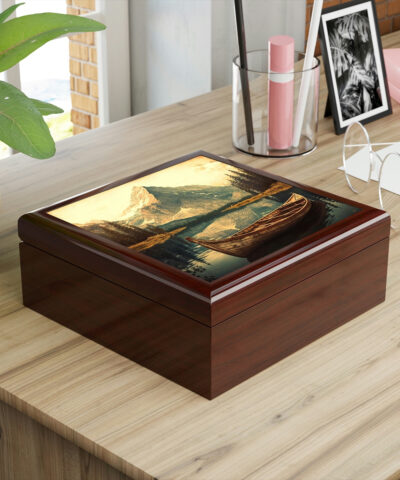72882 268 400x480 - Vintage Canoe Wood Keepsake Jewelry Box with Ceramic Tile Cover