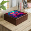 Psychedelic Mushroom Forest Wood Keepsake Jewelry Box with Ceramic Tile Cover