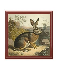 Vintage Rabbit Wooden Keepsake Jewelry Box with Ceramic Tile Cover